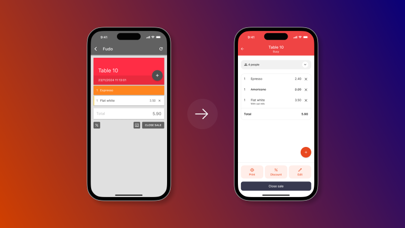 One phone on the left with the old UI on Android, an arrow in the center, and a phone on the right with the updated and modern interface.